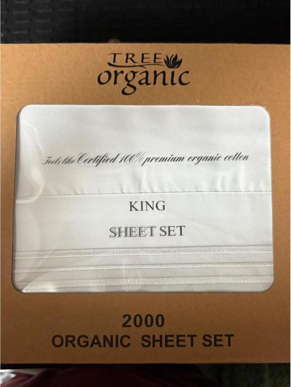 Tree Organics Sheet Set 2000 organic cotton King Size white silver